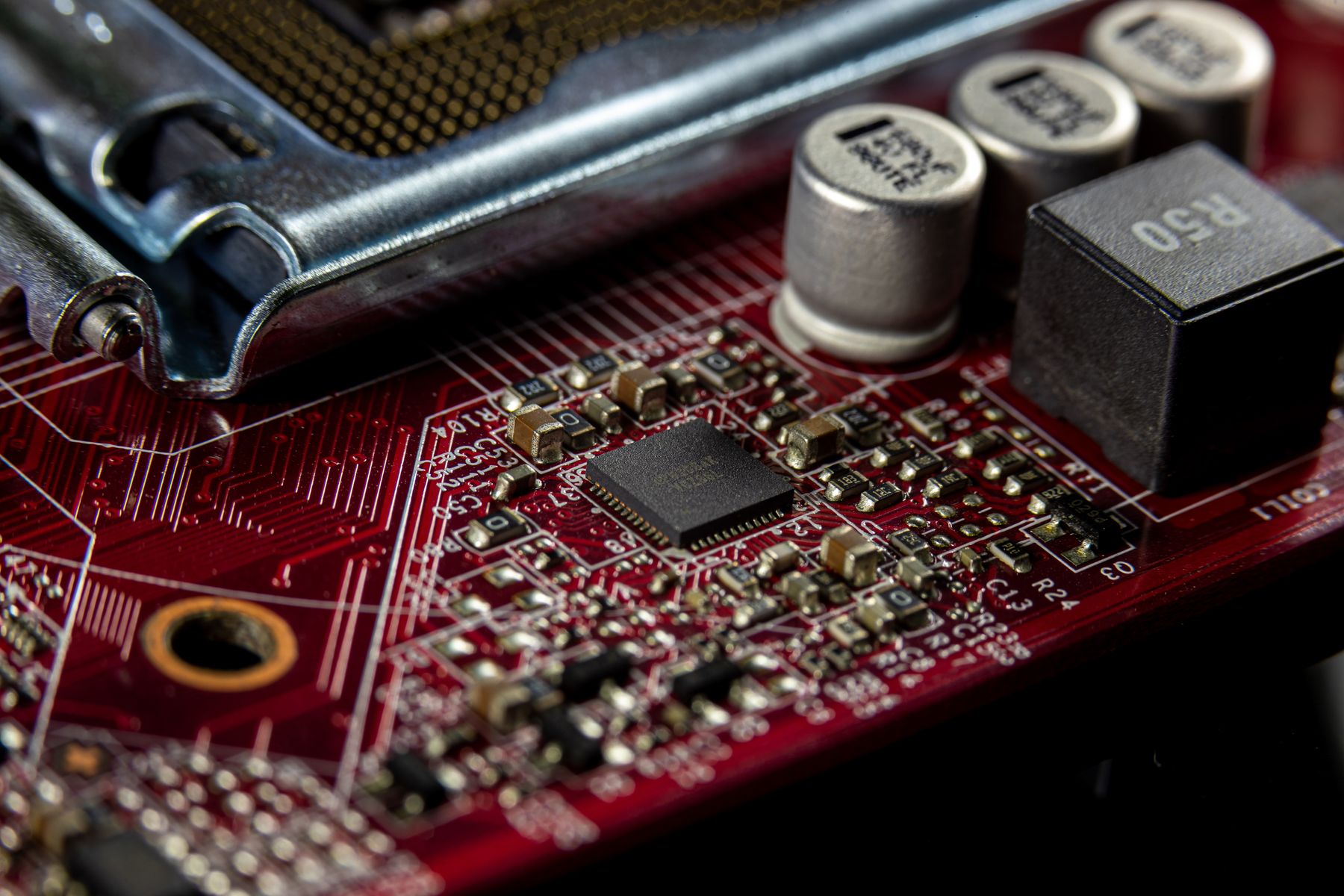 Macro view of a circuit board and its components
